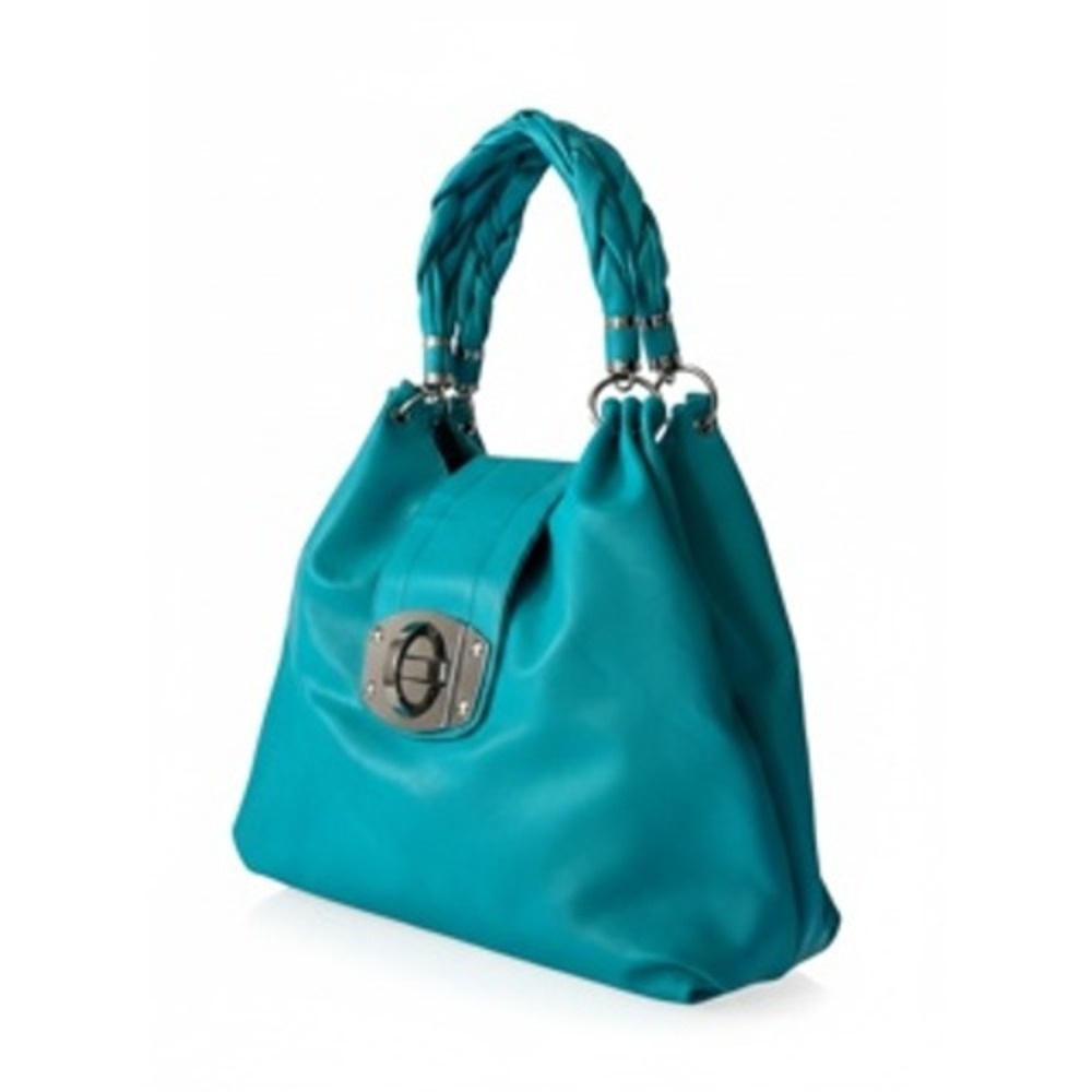 Charlotte Russe Teal Faux Leather‎ Hobo Bag Braided Handle Silver Hardware